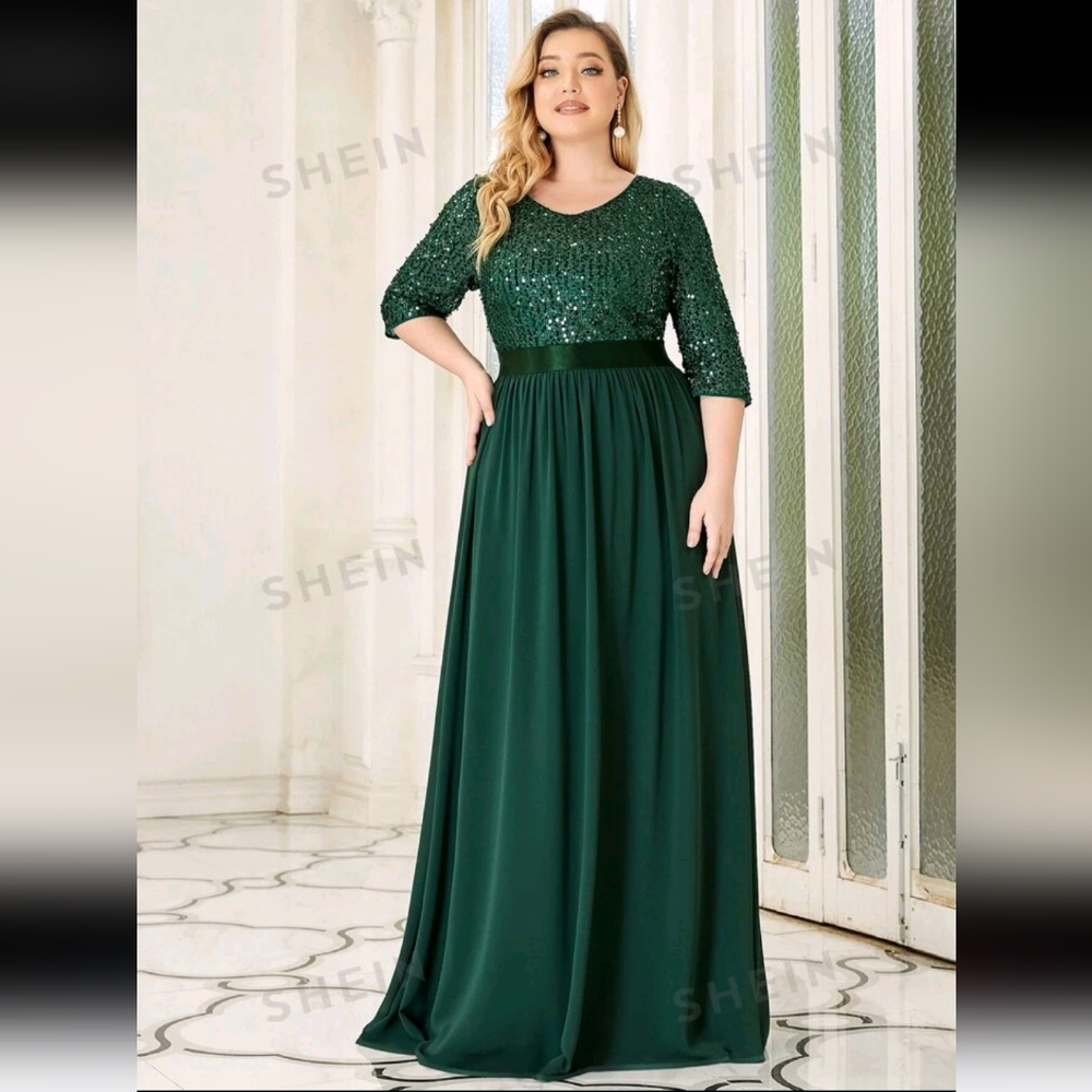 Sequin Zip Back Chiffon Maxi Dress